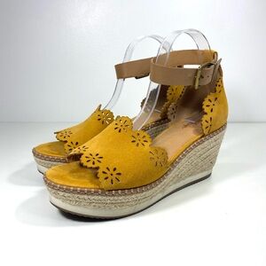 Crown Vintage Dunja Yellow Suede Leather Platform Wedge Espadrilles Sandals 9